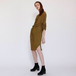 Naftul Caftan Plaid Black Yellow Midi Dress OS NWT